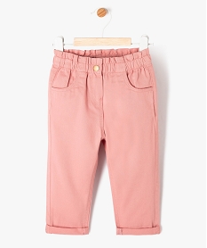 pantalon en toile de coton avec taille elastique bebe fille rose pantalonsF169901_1