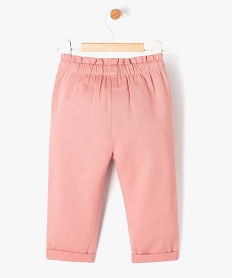 pantalon en toile de coton avec taille elastique bebe fille rose pantalonsF169901_3