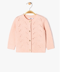 gilet en maille ajouree a col rond bebe fille rose giletsF173901_1