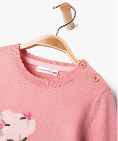 pull en maille fine brodee bebe fille - lulucastagnette rose pullsF174101_2