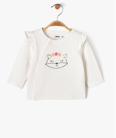 GEMO Sweat avec volants sur les épaules et motif chat bébé fille Beige