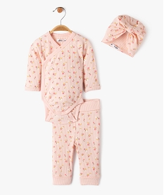 ensemble naissance evolutif 3 pieces    body legging et bonnet rose body manches longuesF179201_1