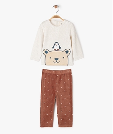 pyjama en velours 2 pieces avec motif ourson bebe garcon beige pyjamas 2 piecesF179601_1