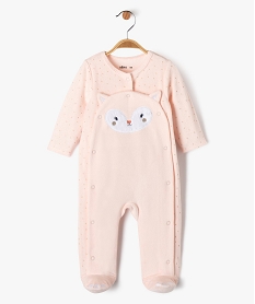 pyjama en velours ouverture devant motif animal et pois dores bebe rose pyjamas veloursF181901_1