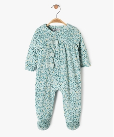 pyjama en velours a motifs fleuris ouvert devant bebe fille bleu pyjamas veloursF182101_1