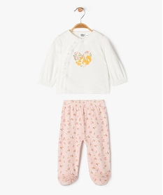 ensemble 2 pieces en velours imprime fleuri bebe beigeF185801_1