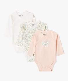 body manches longues et fermeture devant croisee bebe fille (lot de 3) rose body manches longuesF190901_3