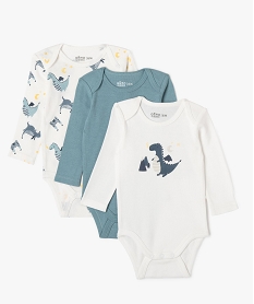 body a manches longues a motifs dinosaures bebe garcon (lot de 3) blancF191301_1