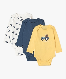 body a manches longues avec motifs tracteurs bebe garcon (lot de 3) jaune body manches longuesF191401_1