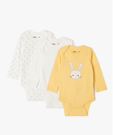 GEMO Body à manches longues avec motifs variés bébé fille (lot de 3) Jaune