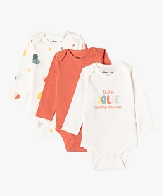 body a manches longues avec motifs girly bebe fille (lot de 3) beige body manches longuesF192401_1