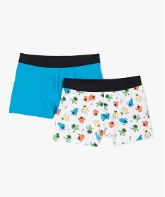 GEMO Boxers en coton stretch uni et imprimé garçon (lot de 2) Bleu