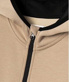 sweat zippe a capuche en maille stretch garcon beige sweatsF237701_3