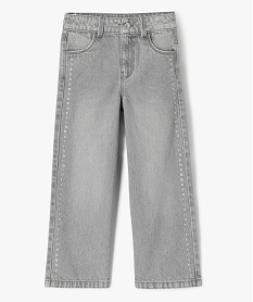 GEMO Jean wide leg à clous argentés et taille ajustable fille Gris