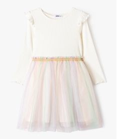 GEMO Robe manches longues en maille et jupe tutu fille Blanc