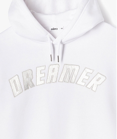 sweat a capuche avec inscription brodee fille blanc sweatsF270701_2