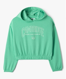 GEMO Sweat à capuche molletonné coupe courte fille Vert