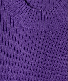 pull court a col cheminee en maille cotelee fille violet pullsF275401_2