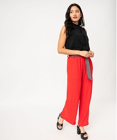 pantalon large et fluide avec ceinture a motifs femme rouge pantalonsF280801_4