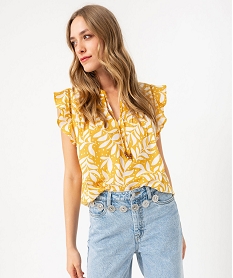 GEMO Blouse sans manches avec volants aux emmanchures femme Jaune