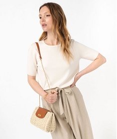 GEMO Pull à manches courtes en maille fine femme Beige