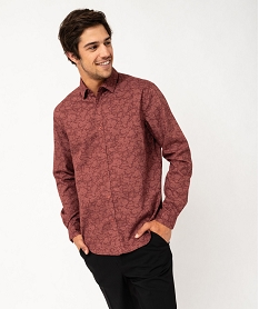 chemise manches longues coupe droite en coton fleuri homme rougeF298501_1