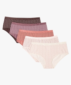 GEMO Boxers en coton stretch imprimés femme (lot de 5) - Les Pockets Dim Violet