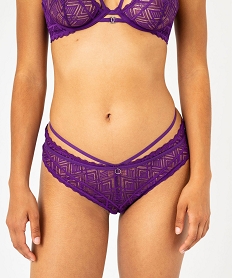 shorty en dentelle graphique a brides elastiques femme violet shortiesF323501_1