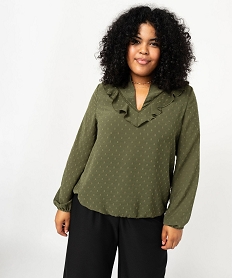 blouse manches longues en voile plumetis a col v femme grande taille vert chemisiers et blousesF335101_1