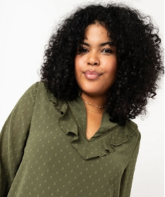 blouse manches longues en voile plumetis a col v femme grande taille vert chemisiers et blousesF335101_2