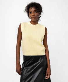 pull sans manches en maille cotelee femme jaune pullsF340101_1