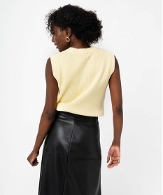 pull sans manches en maille cotelee femme jaune pullsF340101_3