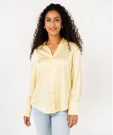 chemise unie en matiere satinee femme jaune chemisiersF345101_1