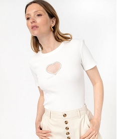 GEMO Tee-shirt manches courtes en maille côtelée et ajourée femme Beige