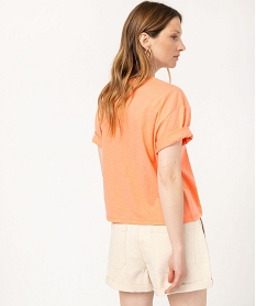 tee-shirt manches courtes crop top avec motif brode femme orange t-shirts manches courtesF351701_2