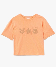 tee-shirt manches courtes crop top avec motif brode femme orange t-shirts manches courtesF351701_3