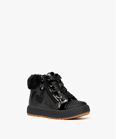 baskets bebe fille mid-cut et fourrees avec details vernis et scintillants noir standard baskets et tennisF352001_2