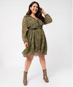 GEMO Robe manches longues en voile imprimé femme grande taille Vert