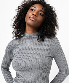 pull en maille cotelee a col montant femme gris pullsF356301_2