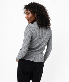 pull en maille cotelee a col montant femme gris pullsF356301_3