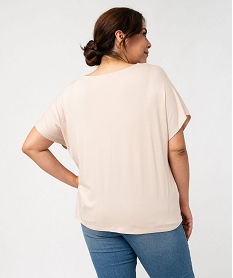 tee-shirt manches courtes ample avec col v brode femme grande taille beige t-shirts col vF365501_3