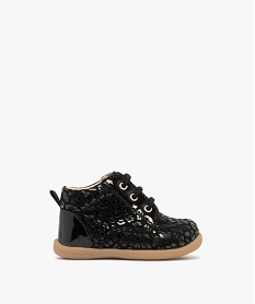 GEMO Chaussures premiers pas bébé fille bottillons dessus en cuir motif léopard ton sur ton noir standard