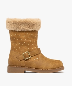 GEMO Bottines fille fourrées et à col duveteux avec étoiles brillantes beige standard