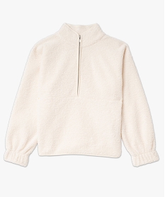 sweat en maille bouclette avec col montant zippe feme beige sweatsF371801_4