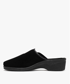 chaussons femme mules confort en velours ras brode et a semelle compensee noir standardF381501_3