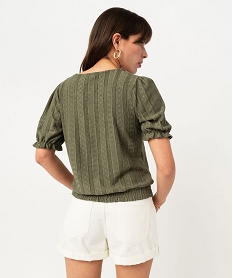 tee-shirt manches courtes blousant a col fantaisie femme vert t-shirts manches longuesF382801_3