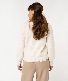 pull en maille col v finitions dentelees femme beige pullsF408901_3