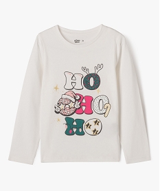 GEMO Tee-shirt manches longues de Noël en coton imprimé fille Beige