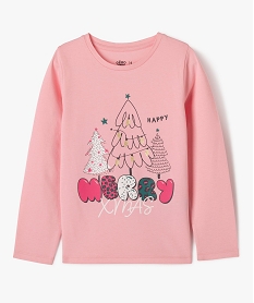 GEMO Tee-shirt manches longues de Noël en coton imprimé fille Rose