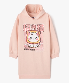 GEMO Robe sweat à capuche avec motif XXL fille Rose